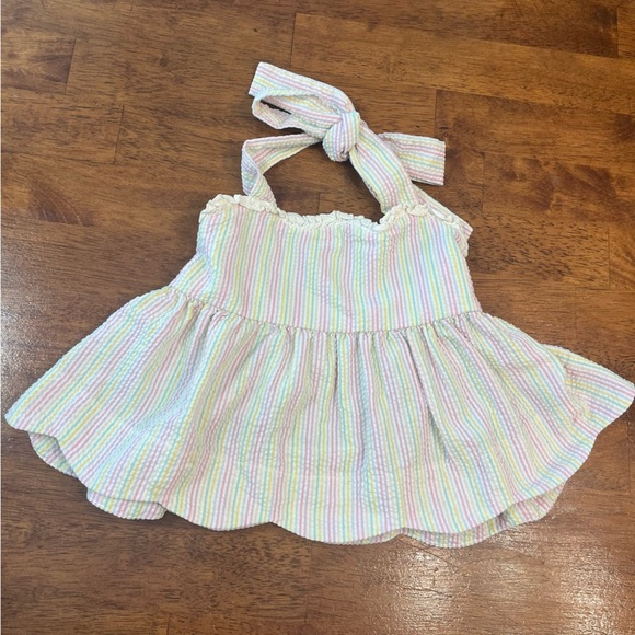 Alice Kathleen & Co. rainbow seersucker halter top scalloped edge size 4T - Picture 1 of 5